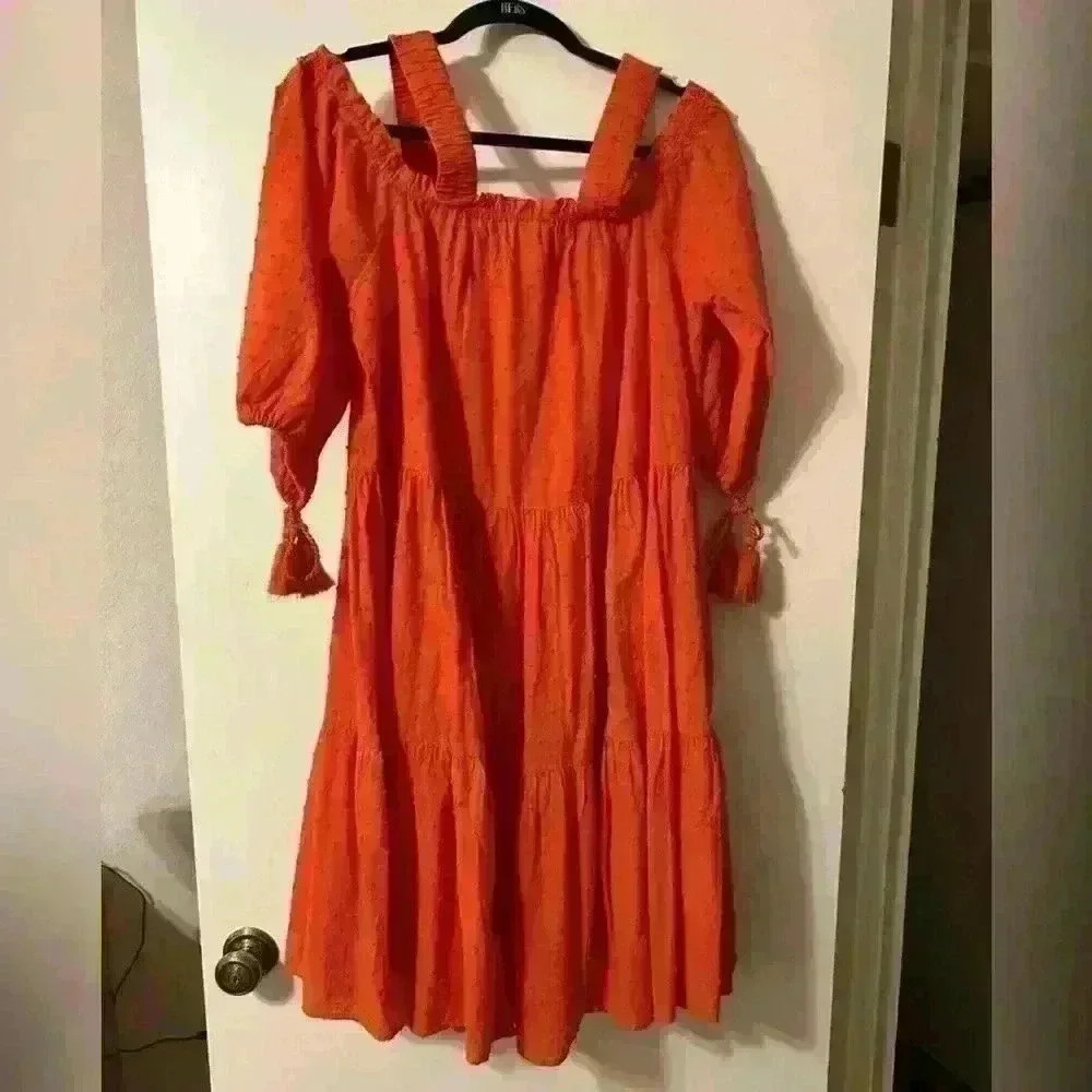 H&M | US 6 | Burnt Orange Off Shoulder Bohemian Dress, Knee Length - Picture 7 of 8